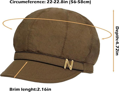 Women Retro Classic Visor Newsboy Cabbie Cap Beret Hats with Flower Buckle for Woman Ladies