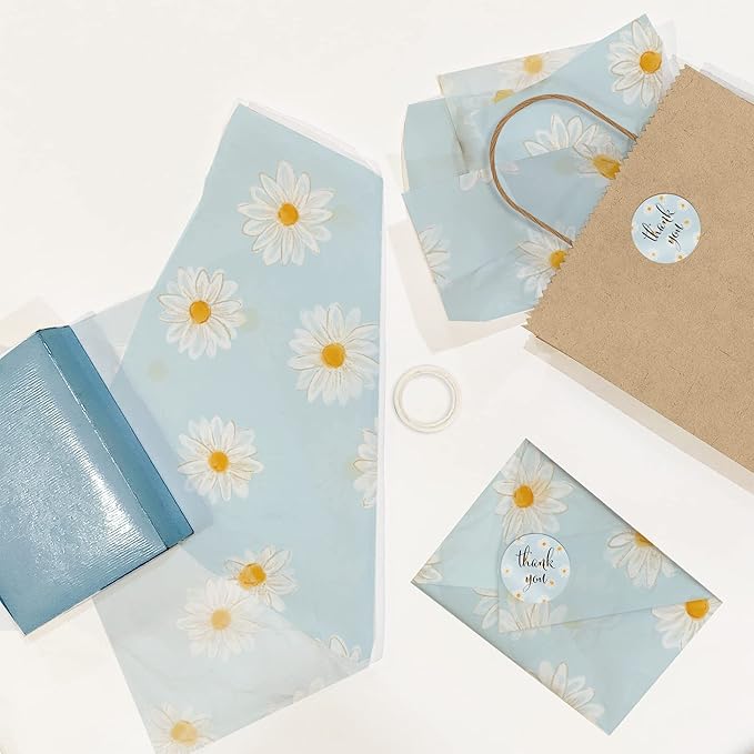 Pro Supply Global Daisies Printed Tissue Paper for Gift Bags or Boxes and Wrapping - Spring Floral Bulk Decorative Art Tissue Paper for Packaging and Gifting | 24 Sheets 20" x 30"