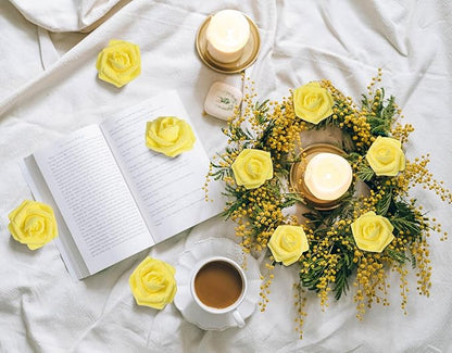 Yellow Glitter Roses 30 PCS Foam Flowers Glitter Roses with Stem Artificial Flowers for DIY Wedding Bridal Bouquet Party Centerpieces Decor(Yellow)