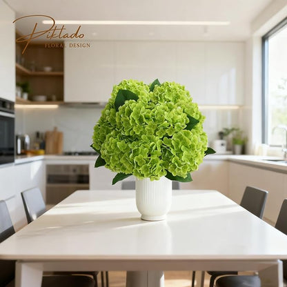 A Bunch 21in, Real Touch Hydrangea Artificial Flowers, with 10pcs Flower Head 20pcs Leaves, Faux Hydrangea Flowers for Home Office Decor Wedding Party Arrangements (2, Green)