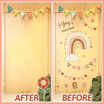 Welcome Classroom Welcome Signs Decals Boho Rainbow Bulletin Board Vinyl Stickers Peel and Stick Kids Nursery Decals for Front Door Wall Decors Yay You're Here Decor for Daycare Toddler Teacher Supply