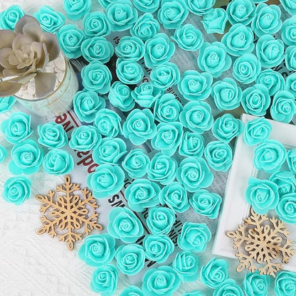 500pcs Foam Flowers Bulk Heads, Aqua Green Artificial Flower Mini Foam Rose for Crafts Wedding Bouquets Baby Shower Centerpieces Floral Arrangements Party Table Home Decorations(Aqua Green)