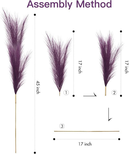 9 Pcs 45" Tall Pampas Grass Purple Decor, Long Stem Artificial Flower Floor Vase Large Faux Floral Pompas Fake Plants Dried Bouquet Arrangement Vase Filler for Boho Home Wedding Decoration