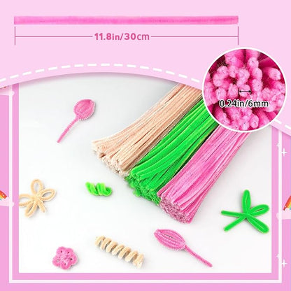 ZEIZHUBN 300 Pieces Pipe Cleaners, Pipe Cleaners Flower Bouquet Kit, Flower Making Kit with Floral Wires Tape, Art and Craft Supplies Projects DIY Decoration Holiday Party Birthday Gifts