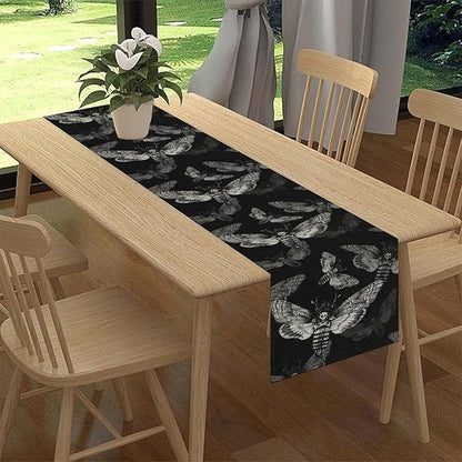 Gothic Moth Table Runner, Boho Gothic Mystical Witchy Skull Retro Farmhouse Coffee Table Center Decor for Home Kitchen Dining Patio Holiday Party Table Decorations 13x90 inches