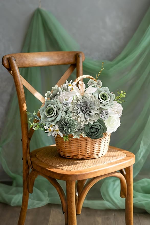 Green Artificial Flowers Combo Set Fake Flower Leaf Box with Stemst for DIY Wedding Bridal Bouquet, Centerpieces, Home Decor, Floral Arrangement Decor(Forest Green)
