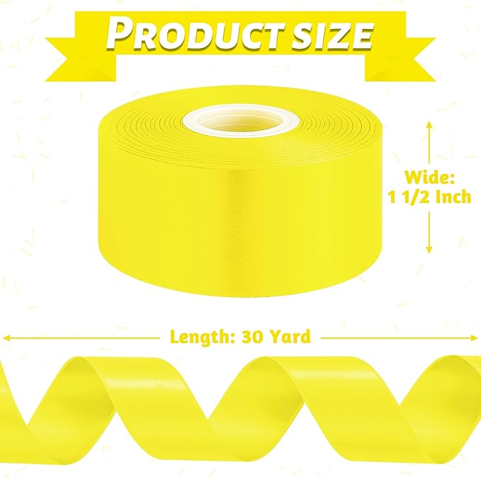Fullive 1 1/2 Inch Ribbon for Gift Wrapping, 30 Yards Lemon Yellow Ribbons for Crafts, Polyester Satin Ribbon for Birthday Holiday Christmas Decorations DIY Bows Wrapping Bouquet Floral Arrangements