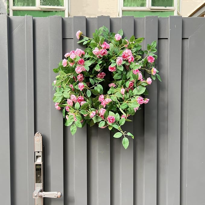 6FT Bendable Pink Rose Flower Garland, Artificial Silk Wild Roses Vine Leaves Hanging Flowers for Wall Fireplace Fence Trellis Wedding Baby Shower Room Home Spring Summer Decor(2PC)