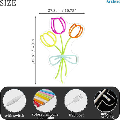Tulip Flower Neon Sign for Wall Decor LED Tulip Lamp With Dimmable Switch Tulip Neon Night Light for Bedroom Wall Decor Flower Shop Decor Tulip Sign for Living Room Party Decoration