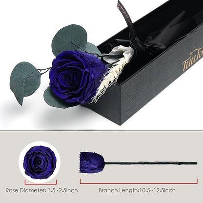 Forever Flower, Preserved Rose Birthday Gifts for Women, Her, Wife, Mom, Prime Eternal Roses Gifts for Mothers Day, Valentines Day, Anniversary, Graduation, Wedding, Single Rose Real Rose (Blue)