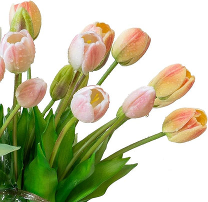40pcs Artificial Tulips Flowers, Real Touch Latex Bouquet, Fake Tulips for Office Wedding Party Home Kitchen Garden Decoration-B Champagne