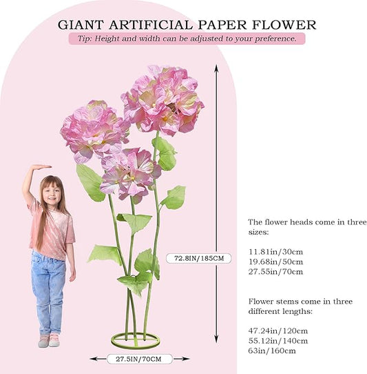 3Pcs Giant Artificial Flowers, Fake Hydrangea Decorations, for Wedding Baby Shower Birthday Christmas Party Banquet Backdrop Shop Window Display Props (Pink)