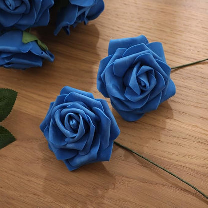Artificial Flowers Roses 50pcs Blue Roses Wedding Decoration Real Looking Fake Roses w/Stem for DIY Wedding Bouquets Centerpieces Arrangements Party Baby Showers Home Decorations (Royal Blue, 50 pcs)