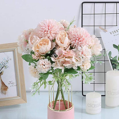 Artificial Flowers, 2 Pack Fake Peony Silk Hydrangea Bouquet Decor Plastic Carnations Daisy Realistic Flower Arrangements Wedding Decoration Table Centerpieces,for Home Office Party Decor (Pink)