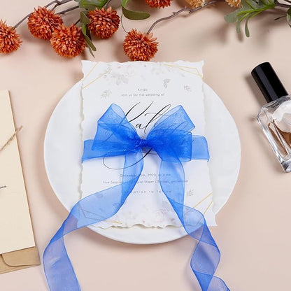Royal Blue Ribbon for Gift Wrapping 1 inch Sheer Organza Ribbon for Flower Bouquet Tulle Thin Chiffon Ribbons for Wedding Invitations Presents Decorations Crafts 50 Yards