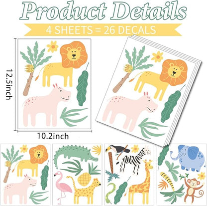 AOWDIAO Animals Wall Decals, Cute Safari Wall Stickers for Baby Kids, Jungle Theme Decor for Nursery, Classroom, Playroom, Bedroom