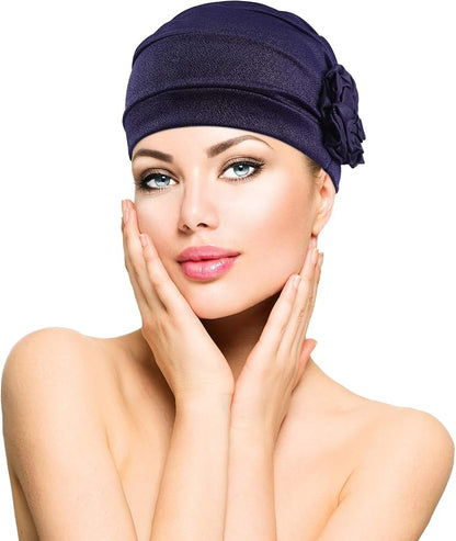 6 Pieces Women Turban Flower Caps Elastic Beanie Headscarf Vintage Headwrap Hats
