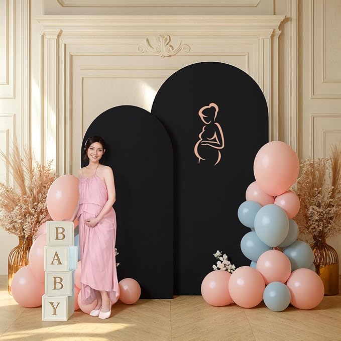 Black Arch Backdrop Covers - 7.2FT, 6FT Spandex Fitted Wedding Arch Stand Covers Double-Sided Arch Covers Stretchy Backdrop for Christmas Party, Wedding, Birthday, Baby Shower Decorations