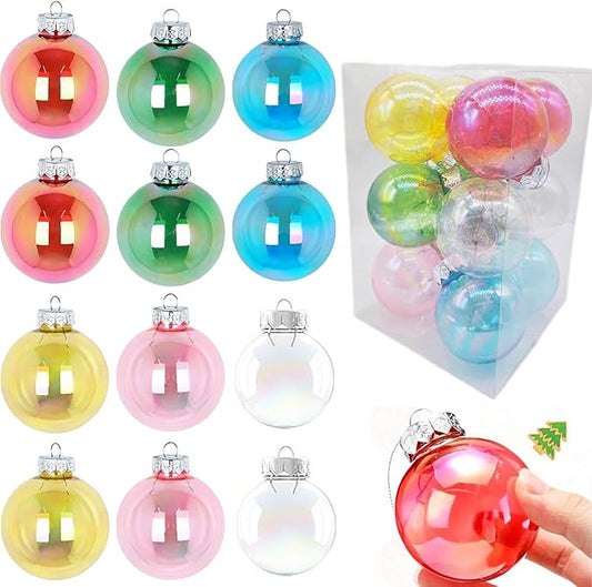 60MM Iridescent Plastic Ball - 12PCS Xmas Ornament Balls Set, Plastic Iridescent Decorative Hanging Ornaments for Xmas Tree Wedding Valentine's Day Party Decorations(Multicolored)