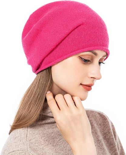 QUEENFUR Knit Slouchy Beanie Hats for Women Cashmere Ski Cap Knitted Wool Soft Warm Winter Hat