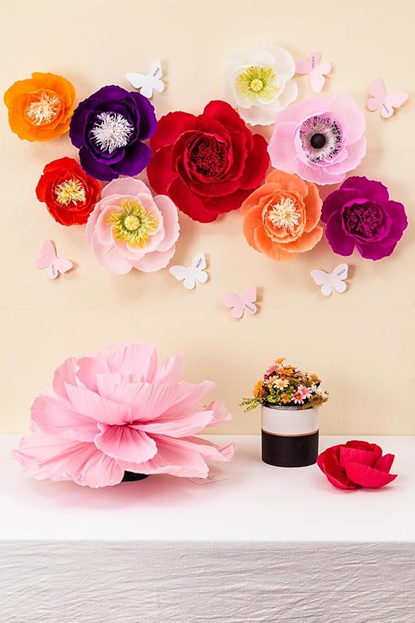 Paper Flowers Decorations for Wall - Flower Wall Decorations - Large Flowers Decorations for Wedding Wall Room Decoration Bridal Shower Baby Shower (6, Pink)
