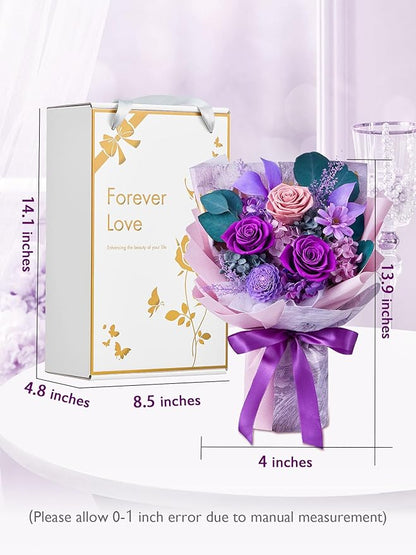 Eterfield Flowers for Delivery Prime, Forever Flowers Bouquet, Preserved Roses and Purple Flowers Birthday Gifts for Her Women Wife Mom Grandma Graduation Valentine's Day Mother's Day