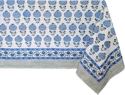 ATOSII Roma Blue 100% Cotton Boho Square Fall Tablecloth, Handblock Floral Print Table Cloth Linen for Kitchen Dining I Parties, Outdoors, Weddings, Christmas, Thanksgiving Decor 60 X 60 Inches