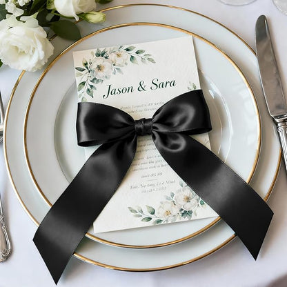 1-1/2" x 25 Yards Satin Ribbon, Black Silk Ribbon Ideal for Gift Wrapping, Floral Bouquets, Crafts, Wedding Party Decorations, Christmas and Sewing Projects