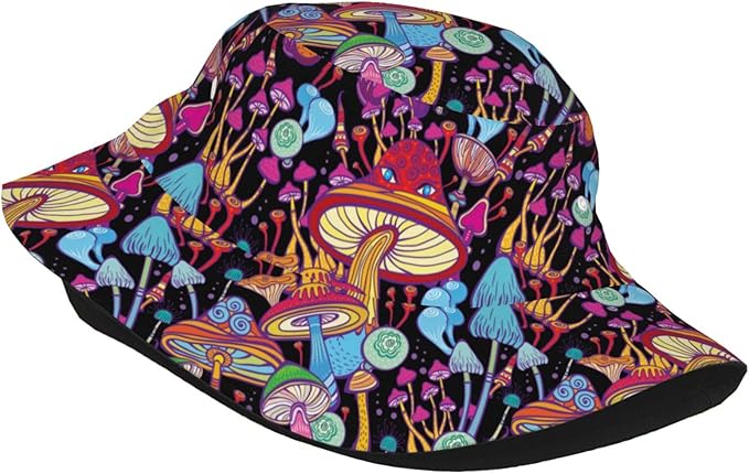 Mushrooms Skulls Cool Bucket Hat Beach Sun Hat Beach Fishing Hat for Men Women