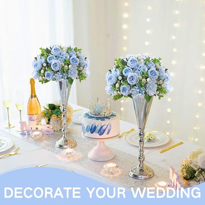 ASTRYAS 8Pcs Artificial Peonies Blue Silk Peonies Faux Flower Bouquet Fake Blue Peonies Artificial Flowers Table Centerpieces for Bridal Wedding Home Party Office Decoration Bulk