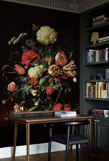 Zeeko Dark Floral Peel and Stick Wall Murals 59" W x 98" H Vintage 3D Flowers Wallpaper Self Adhesive Nature Botanical Wall Art for Bedroom TV Background Living Room Decor