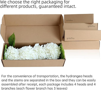 4pcs 21" Faux White Hydrangeas Artificial Flowers, Real Touch Silk Hydrangea Flowers with Stems for Bridal Wedding Bouquet Party Home Decor