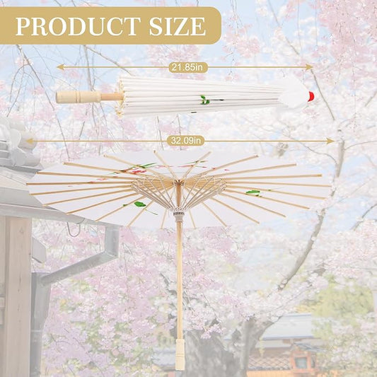 33" White Flower Silk Cloth Decoration Handmade Parasol Umbrella Chinese Japanese Asian DIY Art Dance Classical Umbrella for Wedding Parties Photography Costumes Cosplay (White)