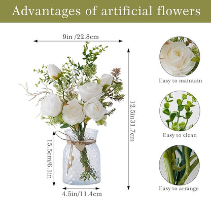 Artificial Flowers Combo White Flowers Mix Silk Flowers Rose, fake flowers for DIY Wedding Bridal Bouquets, Floral Arrangement, Table Centerpieces. Fake Plastic Flowers Bulk Vase Decoration