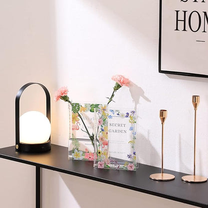 Book Vase, Acrylic Book Vase for Flowers, Book Flower Vase Clear, Small Book Shaped Vase, Clear Book Vases, Modern Decorative Vases for Home, Bedroom, Living Room, Office, Set of 2