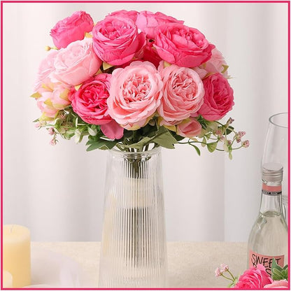 Olgaa 12 Bundles Peonies Artificial Flowers Artificial Peonies Silk Flowers Bulk Fake Peony Bouquet for Bridal Shower Decorations Wedding Table Centerpiece (Double Pink)