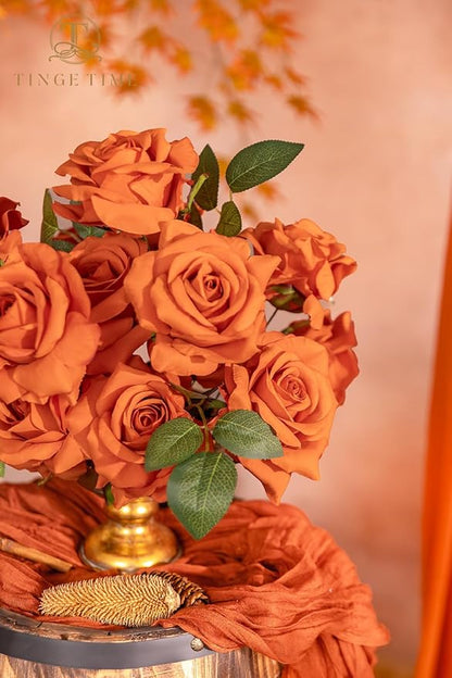 TINGE TIME Artificial Flowers Combo Box Set 16PCS Fake Rose Silk Flower with Stem for DIY Wedding Bouquets Centerpieces Baby Shower Party Home Fall Decoration (Orange)