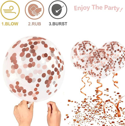 Rose Gold Confetti Balloons, 50pcs 12 Inch Metallic Rose Gold Balloons Rose Gold and White Latex Balloons with 33 Feet String for Bridal Shower Sweet 16 Birthday Party Wedding Anniversary Decorations
