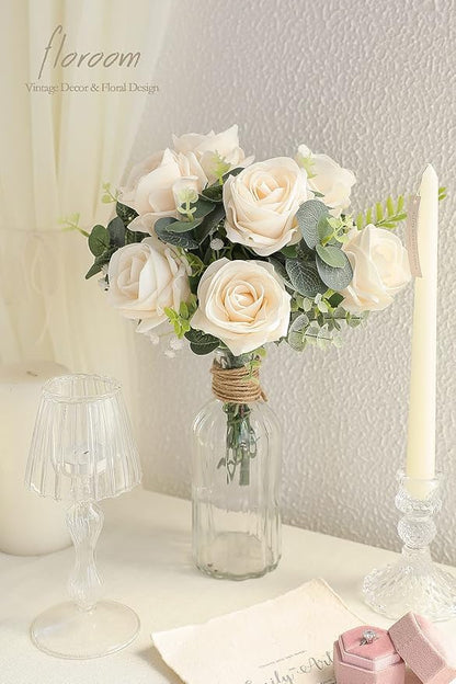 Floroom Artificial Flowers 20pcs Real Looking Cream High-Centered Foam Fake Roses with Stem for DIY Wedding Bouquets Bridal Shower Centerpieces Floral Arrangements Party Tables Home Decorations