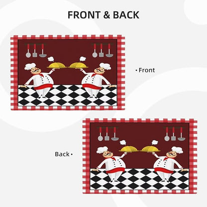 Fat Chef Kitchen Linen Placemats Set of 4 Red Plaid Cooking Theme Placemats for Indoor Outdoor Party Home Desktop Dining Room Decor 12x18 Inch