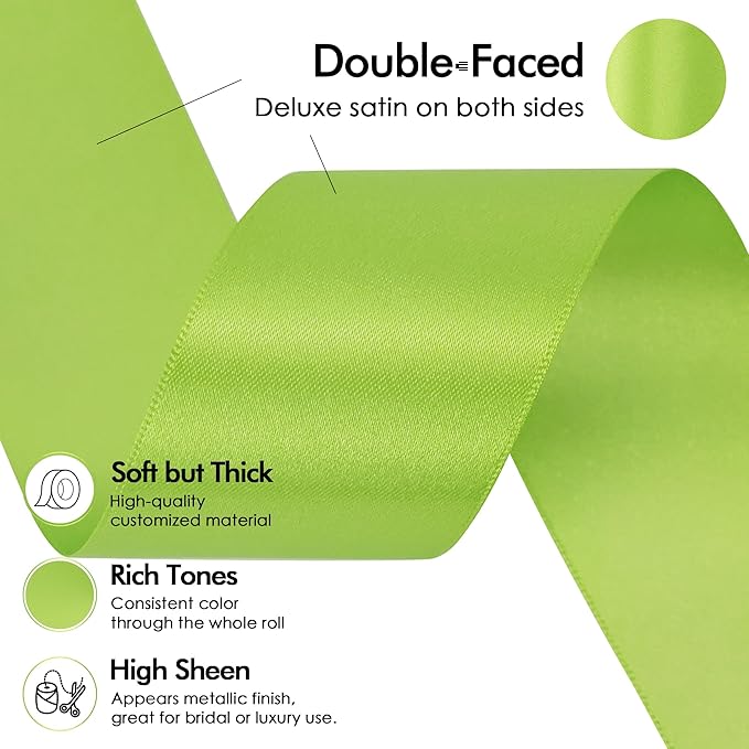 MEEDEE Lime Satin Ribbon 1-1/2 inch Lime Ribbon Double Faced Satin Ribbon by 50 Yards Lime Green Ribbon for Christmas Tree, Wreaths, Crafts, Satin Weddings, Flower Bouquet, Holiday Decorating