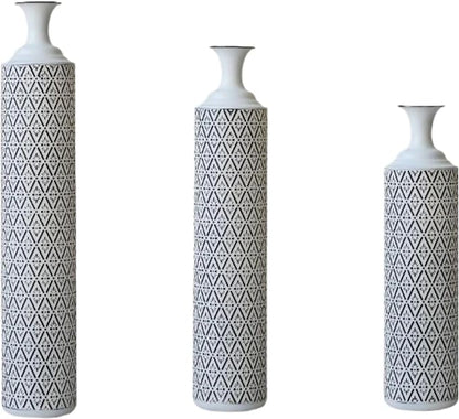 Metal Floor Vases Decorative, Set of 3 Flower Arrangement Stand, Tall White＆Black Metal Floor Vases for Living Room, Bedroom & Entryway, 33.85", 29.13", 24.8" H (White＆Black)
