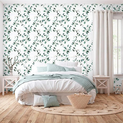 Erfoni Green Leaf Peel and Stick Wallpaper Floral Contact Paper for Bathroom 17.7inch x 197inch Eucalyptus Wallpaper Peel and Stick Vintage Flower Decorative Removable Wall Paper Vinyl Roll