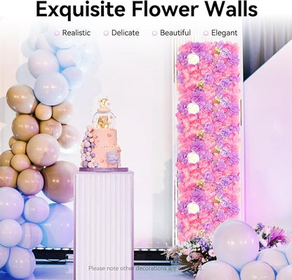 24 Pack Flowers Wall Panels Artificial Floral Wall Mat Handmade 3D Silk Rose Hydrangea Dahlia Floral Panels for Photo Background Home Party Wedding Backdrop Decoration, 24 x 16 inch (24 pcs)