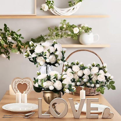 Hoteam 24 Bundles Artificial Peonies Flowers Wedding Faux Flowers Silk Peony Bouquet Bulk Bride Fake Florals Arrangements for Table Centerpieces Wedding Party Vase Decor (White)