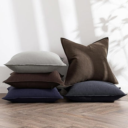 MIULEE Decorative Linen Euro Sham Pillow Covers 24x24 Dark Coffee Boho Farmhouse Neutral Winter Couch Throw Pillows for Bed Pack of 2 Accent Modern Pillowcase Sofa Livingroom Home Decor