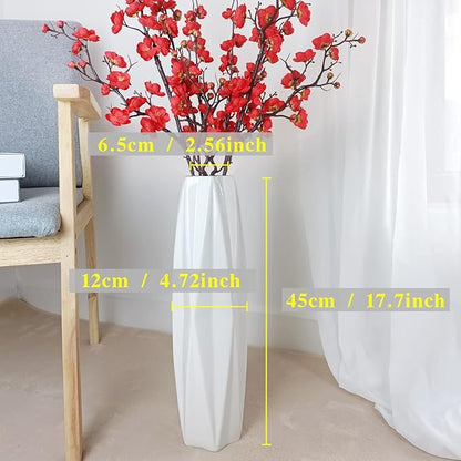 Large Ceramic Floor Vase 17.7 Inches Tall,White Tall Modern Flower Vases For Office, Home,Farmhouse,Living Room Décor,Simple Origami Design Fall Decorative Porcelain flower Arrangement Vase Ideal Gift