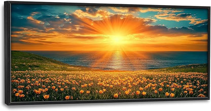 Tulip Flowers Large Wall Art Coastal Floral Landscape Pictures Wall Decor Ocean Canvas Prints Painting Framed Artwork Home Decorations above Bed for Bedroom Living Room Kitchen Dining Room 60"x30"