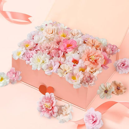 210 Pcs Mini Silk Flower Heads Small Pink Fake Rose Daisy Faux Flowers Bulk for Crafts Artificial Loose Fabric Flowers Heads Sunflower Bulk for Wedding Hair Cap Dresses Decorations (Light Pink Mixed)