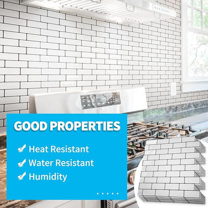 Art3d 10-Sheet Peel and Stick Backsplash Tile for Kitchen - 12”×12” Stick on Wall Tile for Kitchen Bathroom Countertop Living Room, Warm White with Black Grout